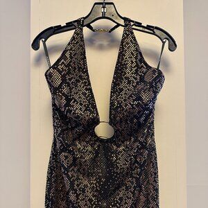 Versace Crystal-Embellished Snake Print Dress